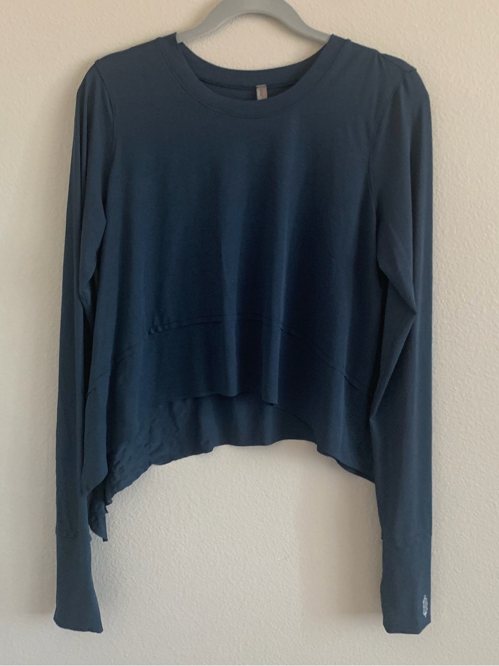FP Movement by Free People Navy Long-Sleeve Cropped Crewneck Top